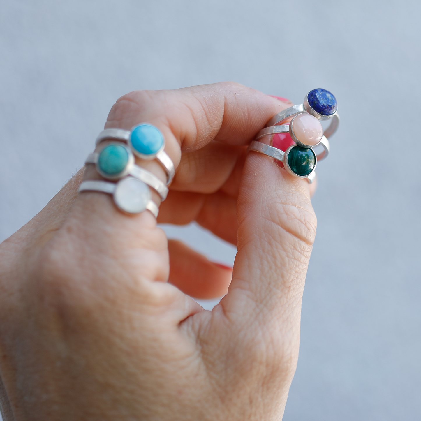 Limited Edition Gemstone Stacking Rings - Opal, Chrysoprase, Lapis, Malachite or Moonstone