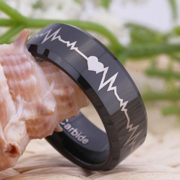 Tungsten Heartbeat Couple Ring for Wedding , Engagement & Anniversary