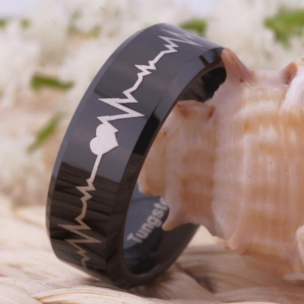Tungsten Heartbeat Couple Ring for Wedding , Engagement & Anniversary