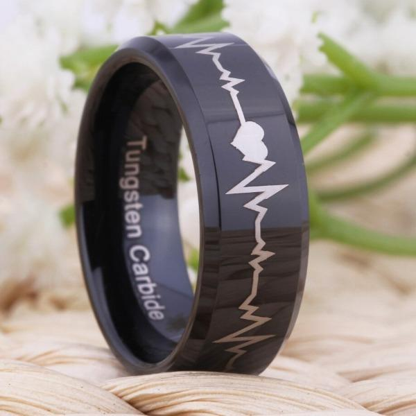 Tungsten Heartbeat Couple Ring for Wedding , Engagement & Anniversary