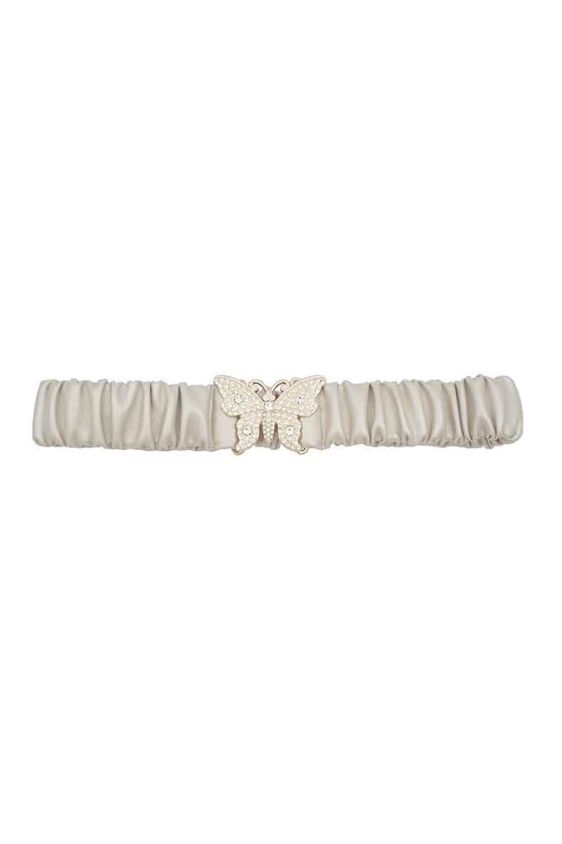 Rhinestone Pave Butterfly Ruched Elastic Back Belt