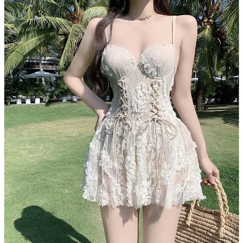 Floral White Embroidery Lace Mini Dress