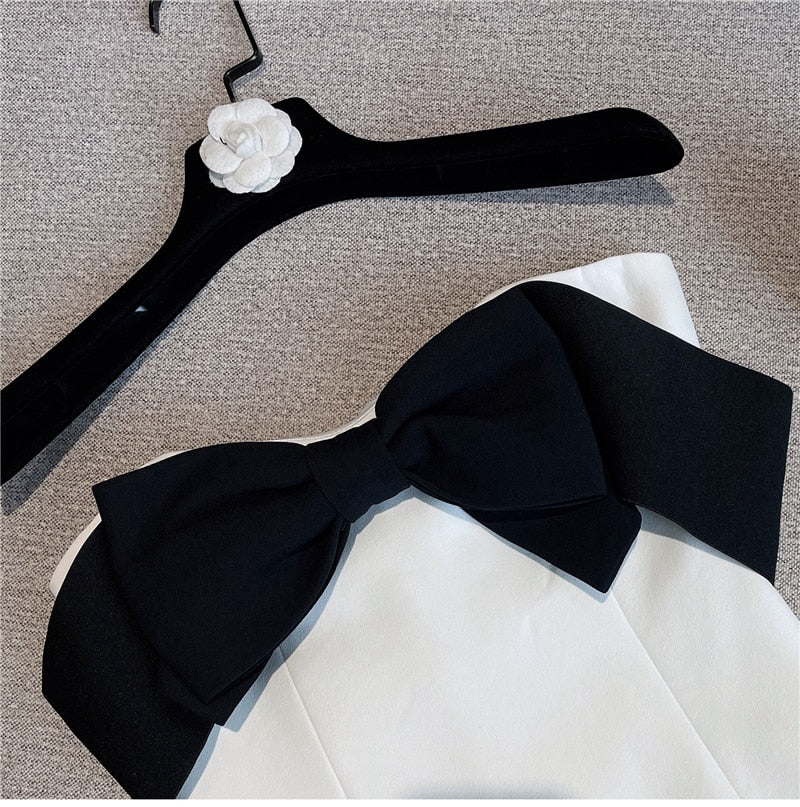 Elegant Black and White Bow Mini Dress