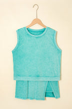 Mint Green 2 Pieces Mineral Wash Cotton Tank Top Lined Split Skirt Set