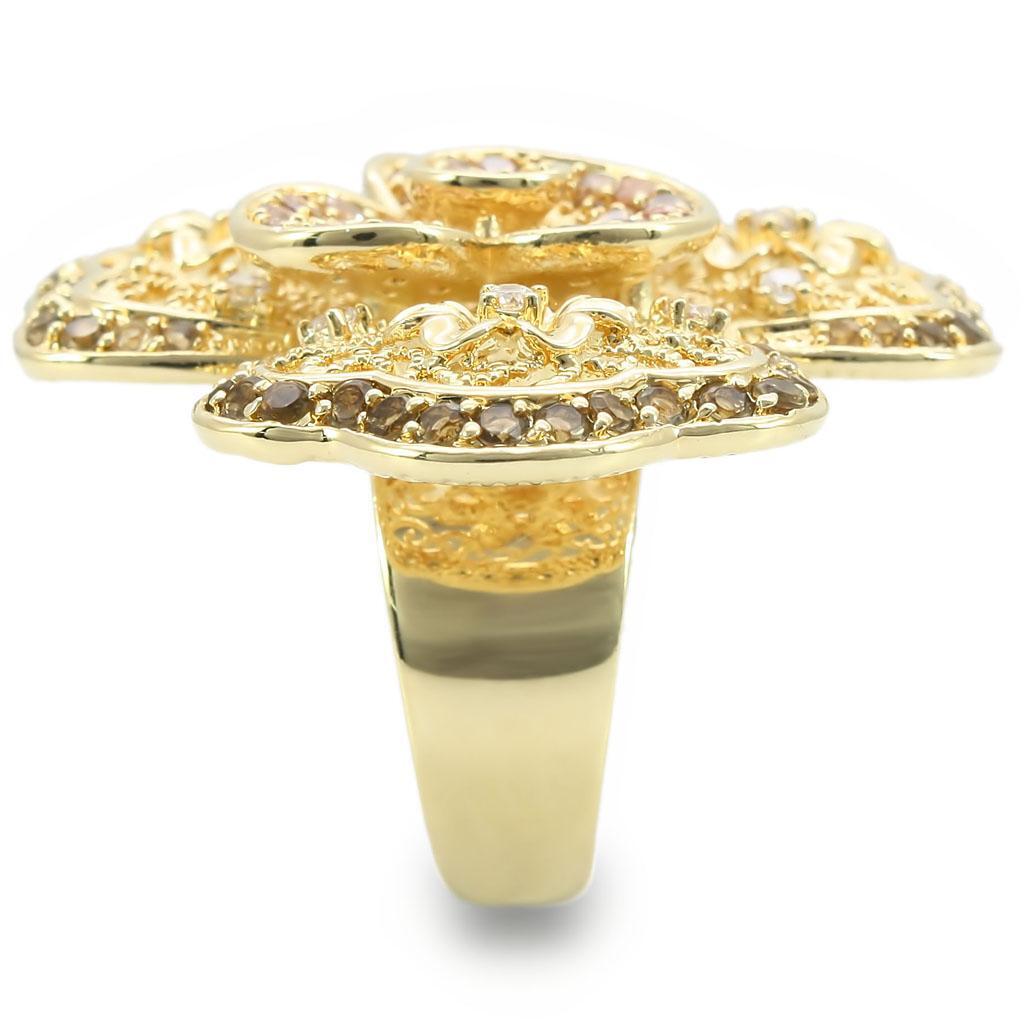 0W312 - Gold Brass Ring with AAA Grade CZ  in Multi Color