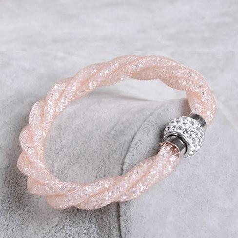 Color: 6. Pale Orange - Rope Bracelet a Wire Mesh with Tiny Crystal loaded to form a Halo