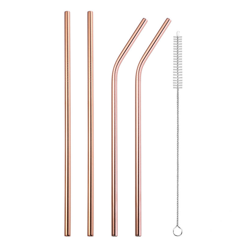 Color: Rose gold 5 piece set - 304 stainless steel straw