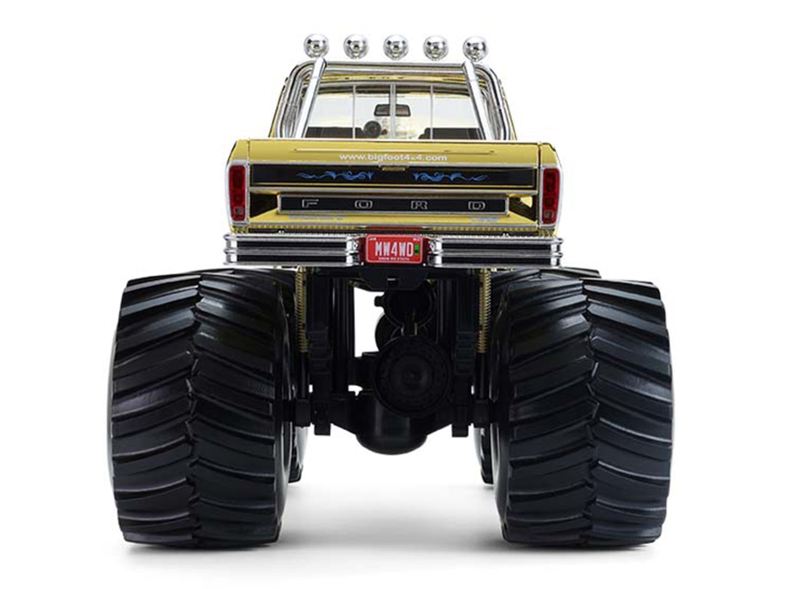 1979 Ford F-250 Monster Truck "Bigfoot #1 50th Anniversary" Gold Chrome with Bob Chandler Standing Figure "Kings of Crunch" Series 1/18 Diecast Model Car by Greenlight