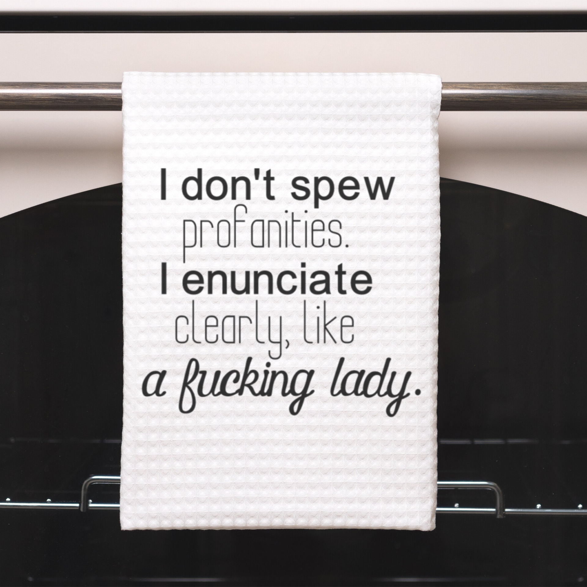 Don't Spew Profanities Funny Kitchen Towel Sayings | Funny Sarcastic Dish Towel with Quote | Housewarming Gift for Cook