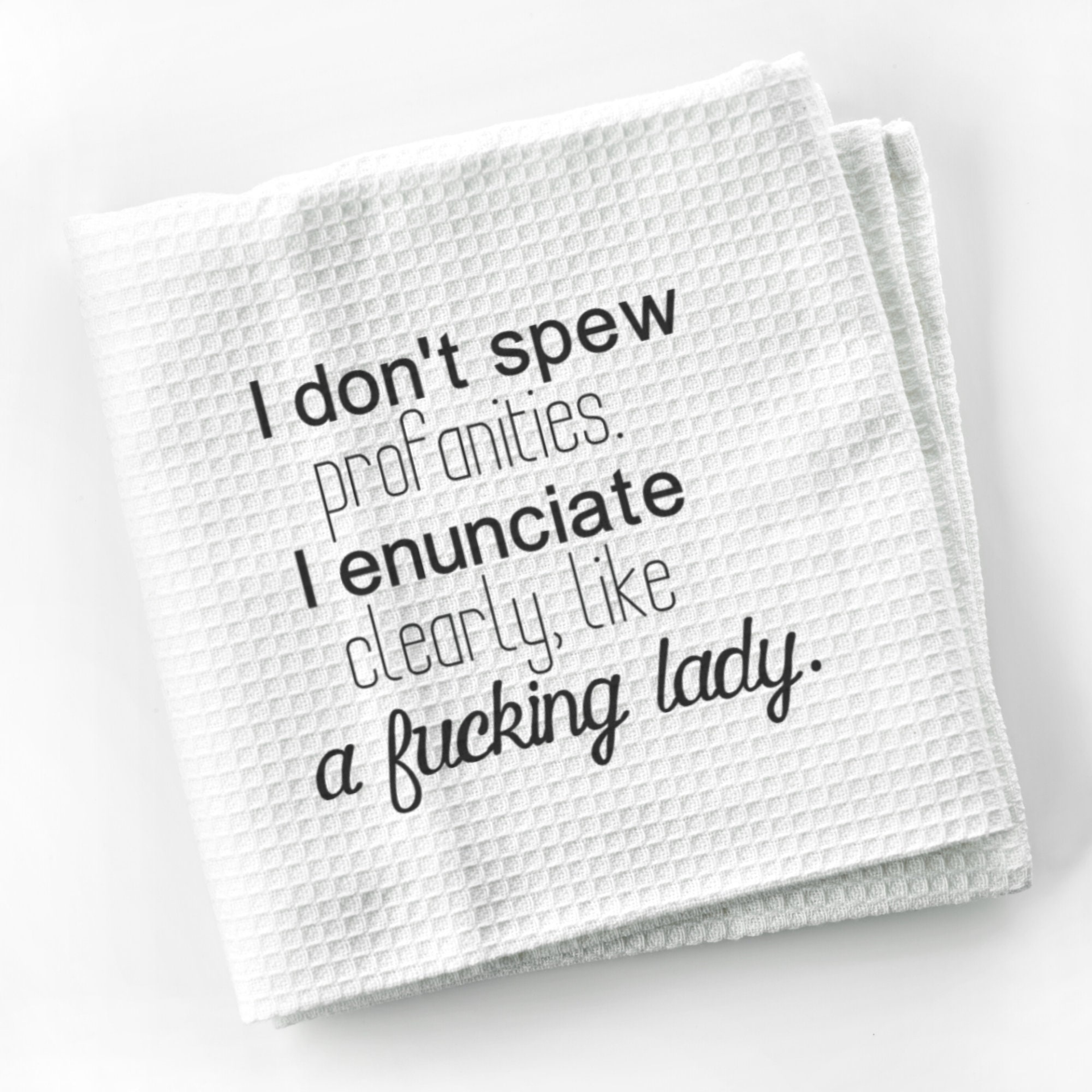 Don't Spew Profanities Funny Kitchen Towel Sayings | Funny Sarcastic Dish Towel with Quote | Housewarming Gift for Cook