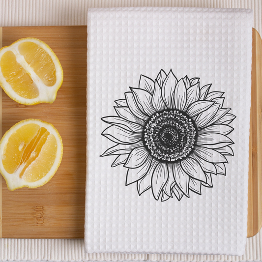 Sunflower Kitchen Towel, Flower Dish Towel, Gift for Cook, Waffle Weave Towel, Sunflower Hand Towel, Kitchen Gifts, Decorative Towel