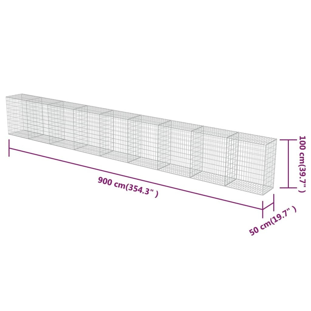 Gabion Wall with Covers Galvanized Steel 354"x19.7"x39.4