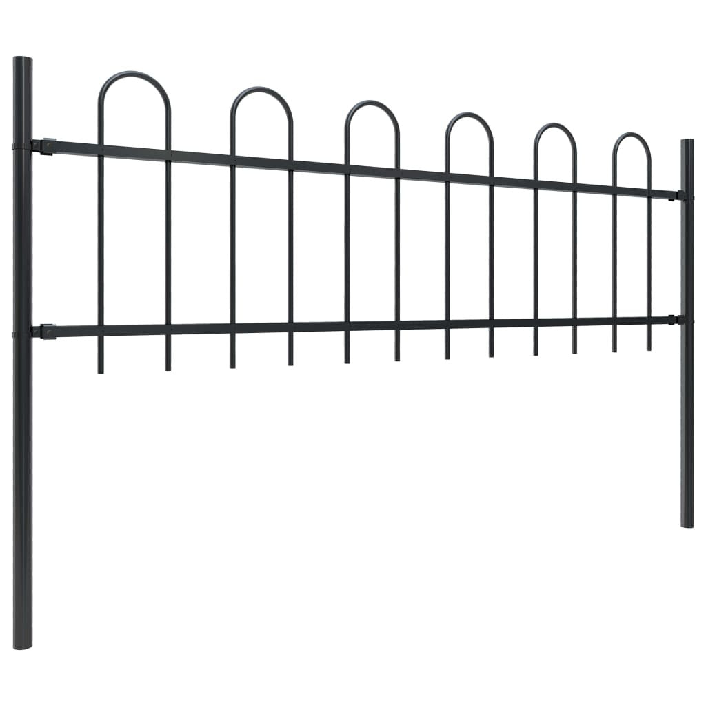 Garden Fence with Hoop Top Steel 71.3" x 23.6" Black
