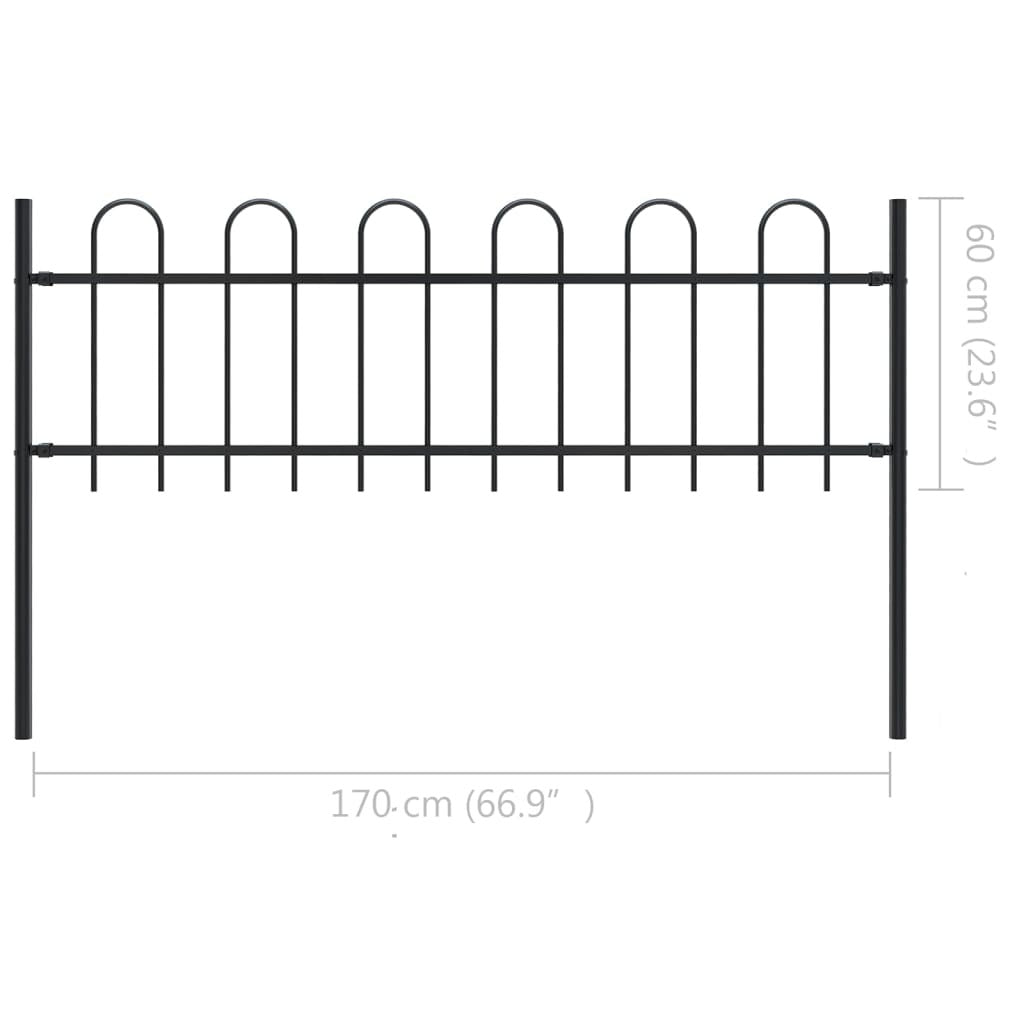 Garden Fence with Hoop Top Steel 71.3" x 23.6" Black