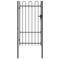 Fence Gate Single Door with Arched Top Steel 39.4"x68.9" Black