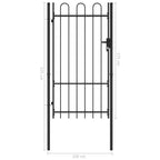 Fence Gate Single Door with Arched Top Steel 39.4"x68.9" Black