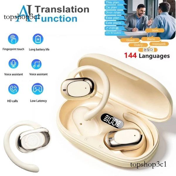 Color: Silver - Smart Headphones With Translator Earphones Portable Touch Support 144 languages Real Time Noise AI earbuds