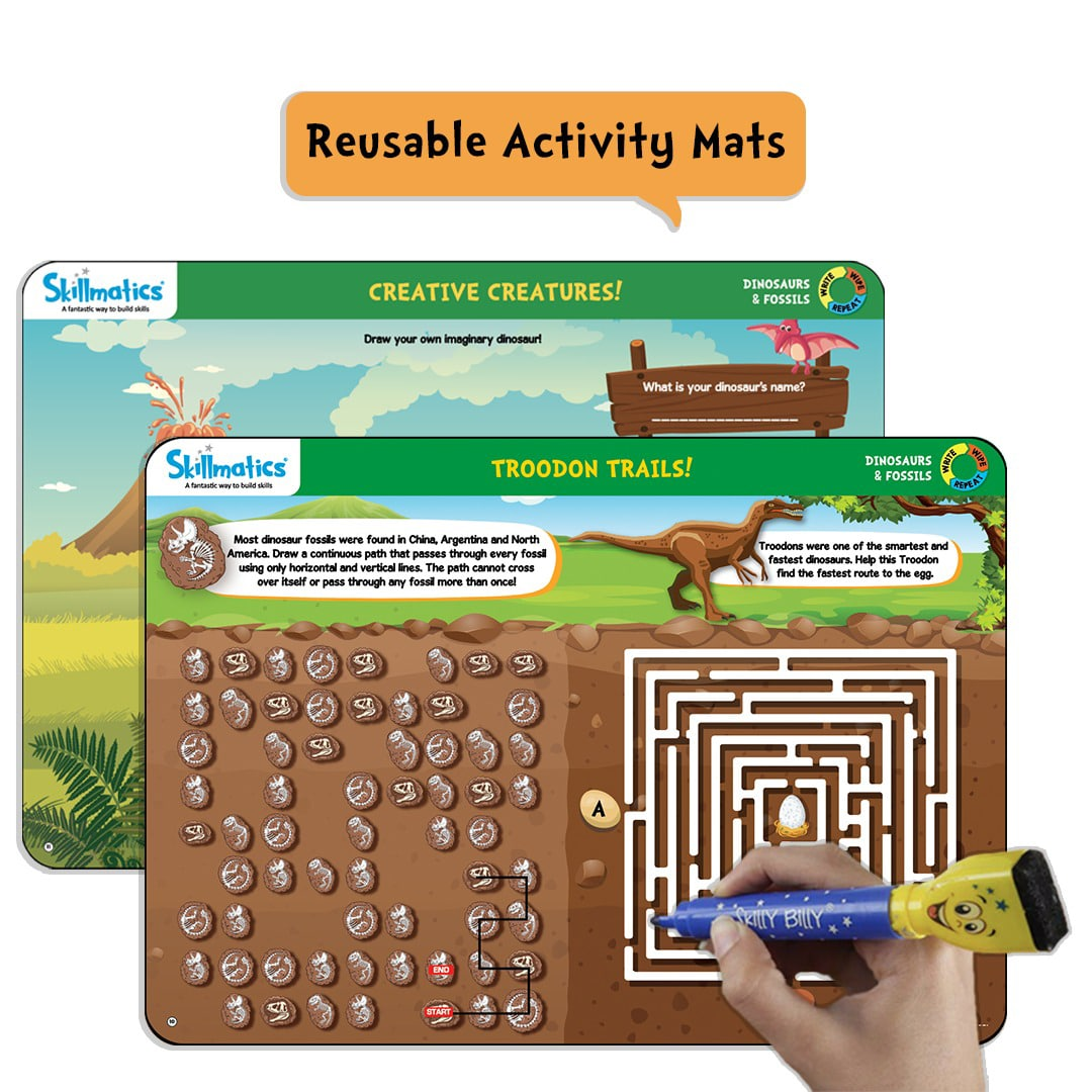 Skillmatics Educational Game Dinosaurs and Fossils (6-9 Years) | Gift & Learning Tool for Boys and Girls | Reusable Activity Mats