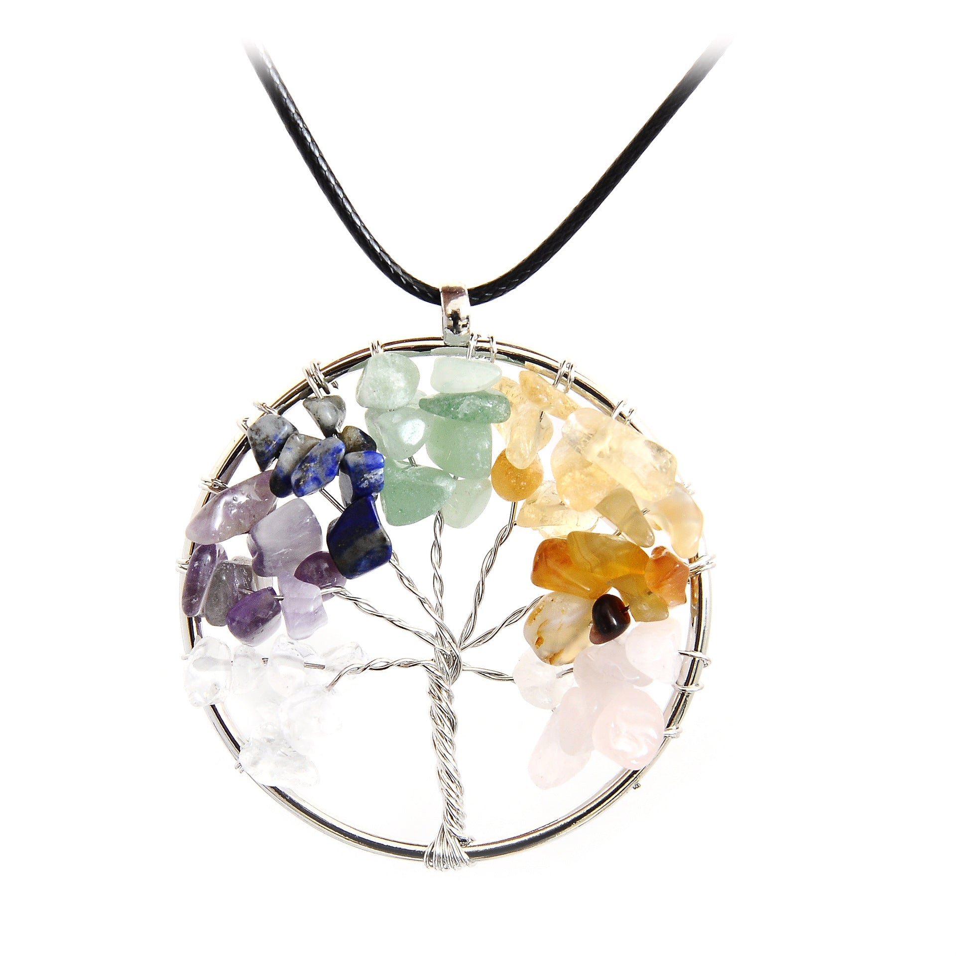 style: K, Size: 40mm - Natural Stone Pak Tree Pendant Rough Stone Handmade Crushed Stone Tree Of Life Necklace
