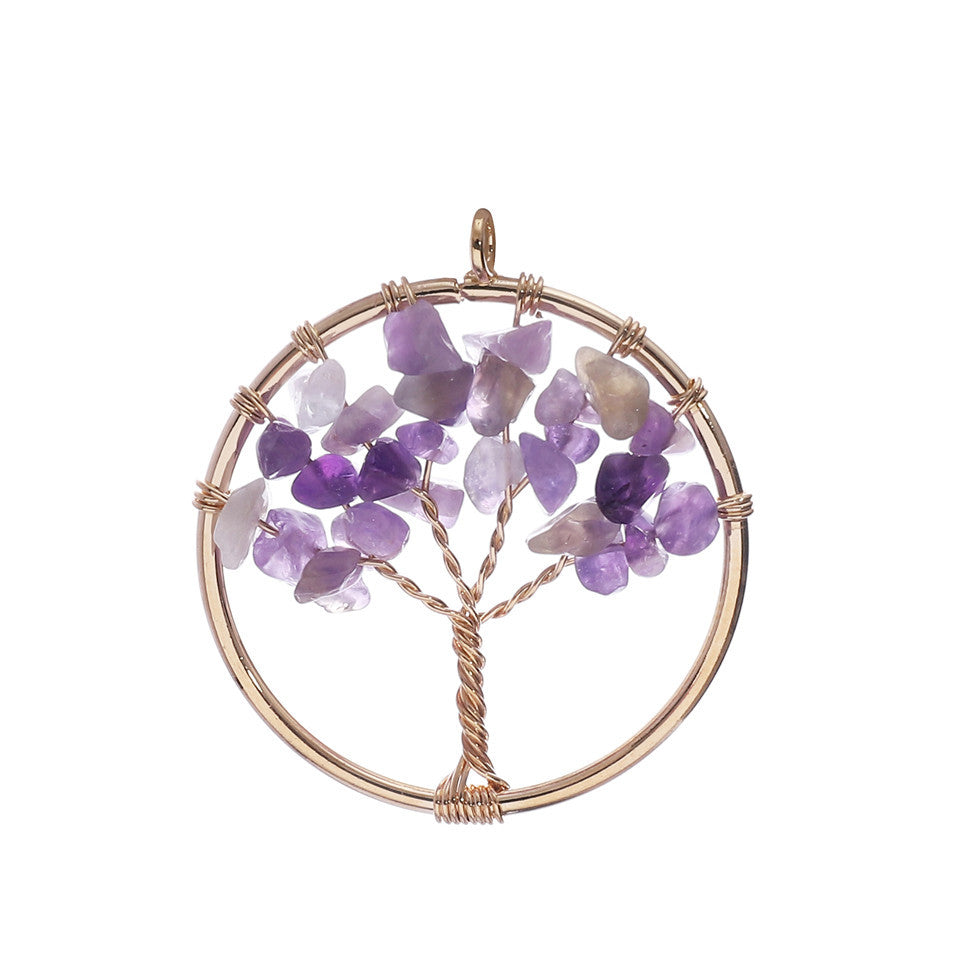 style: K, Size: 40mm - Natural Stone Pak Tree Pendant Rough Stone Handmade Crushed Stone Tree Of Life Necklace