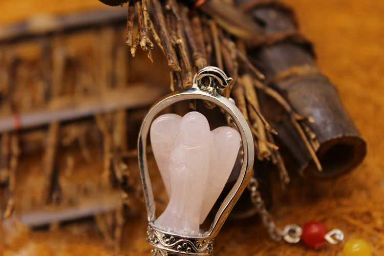 Color: Pink - Pink Crystal Six Corner Pillar Pendant