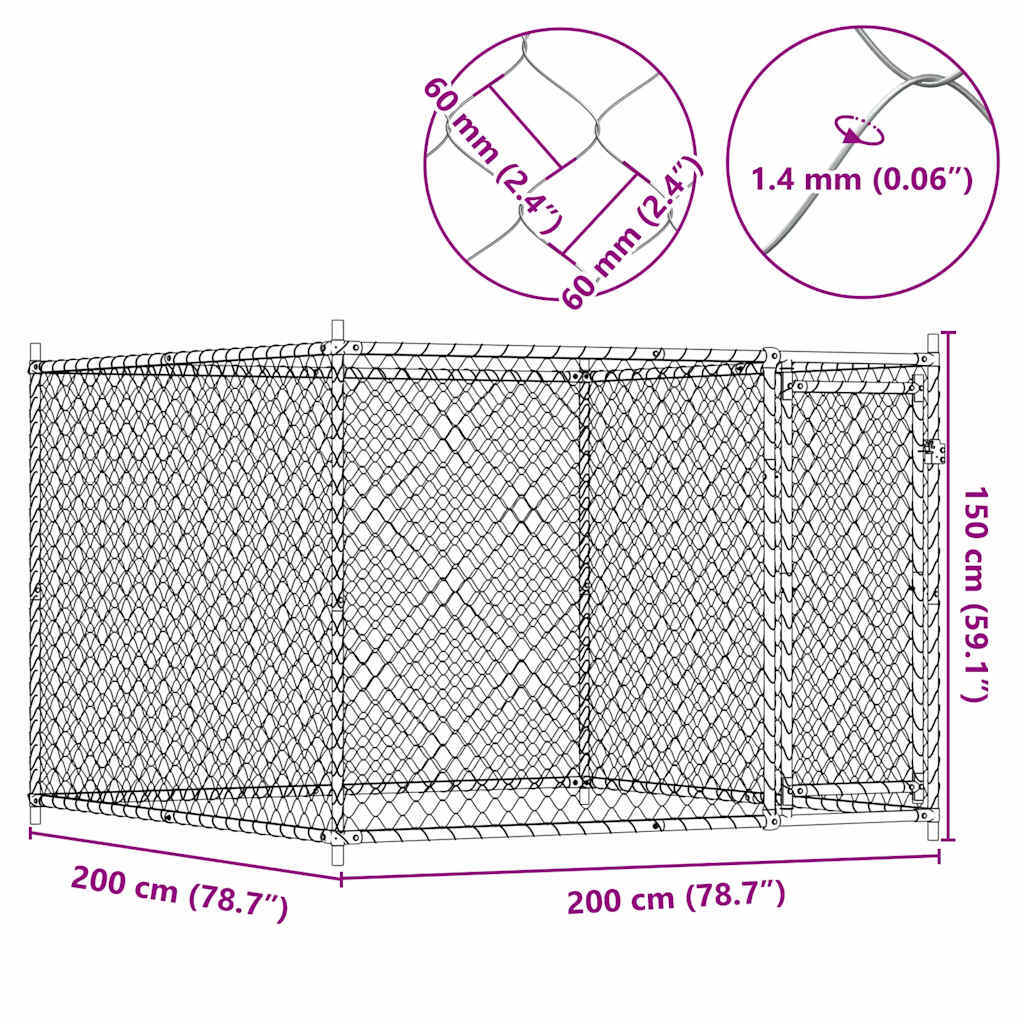 Dog Cage with Door Gray 6.6'x6.6'x4.9'Galvanized Steel