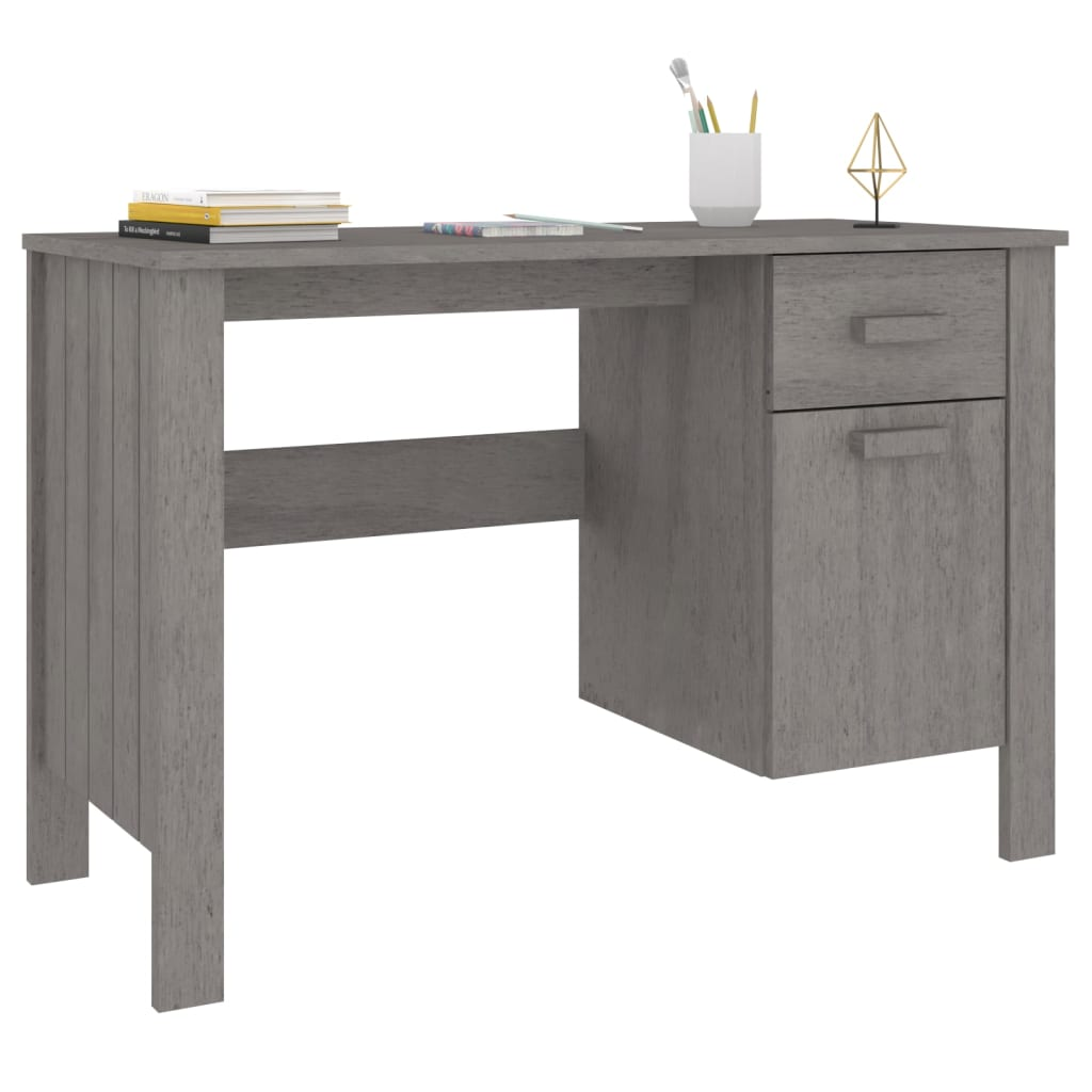 vidaXL Desk HAMAR Light Gray 44.5"x19.7"x29.5" Solid Wood Pine