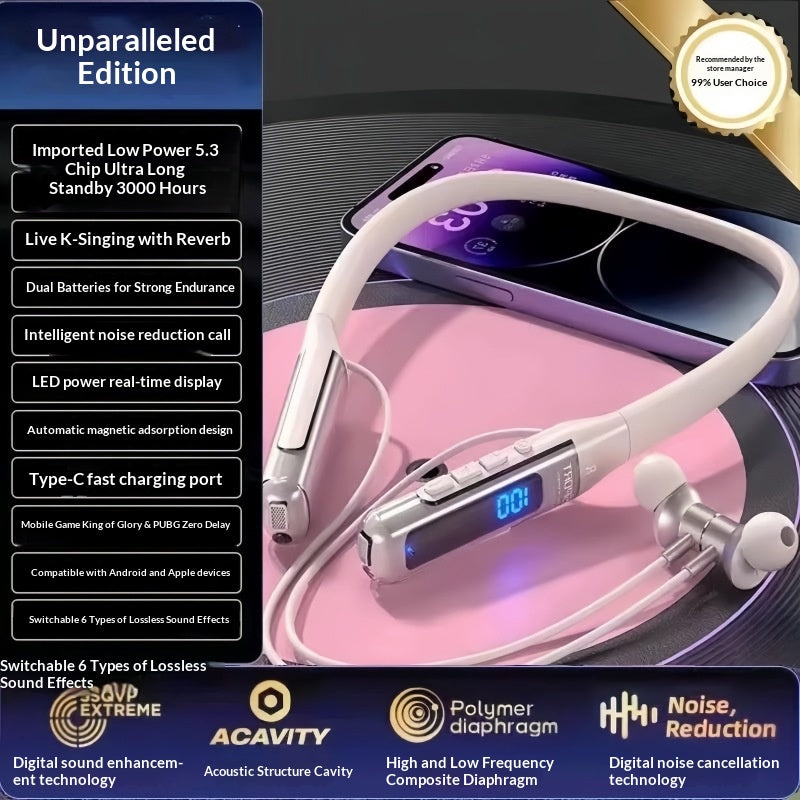 Color: White, Type: Official Standard - High-capacity Long-lasting Neckband Bluetooth Earphones For Sports