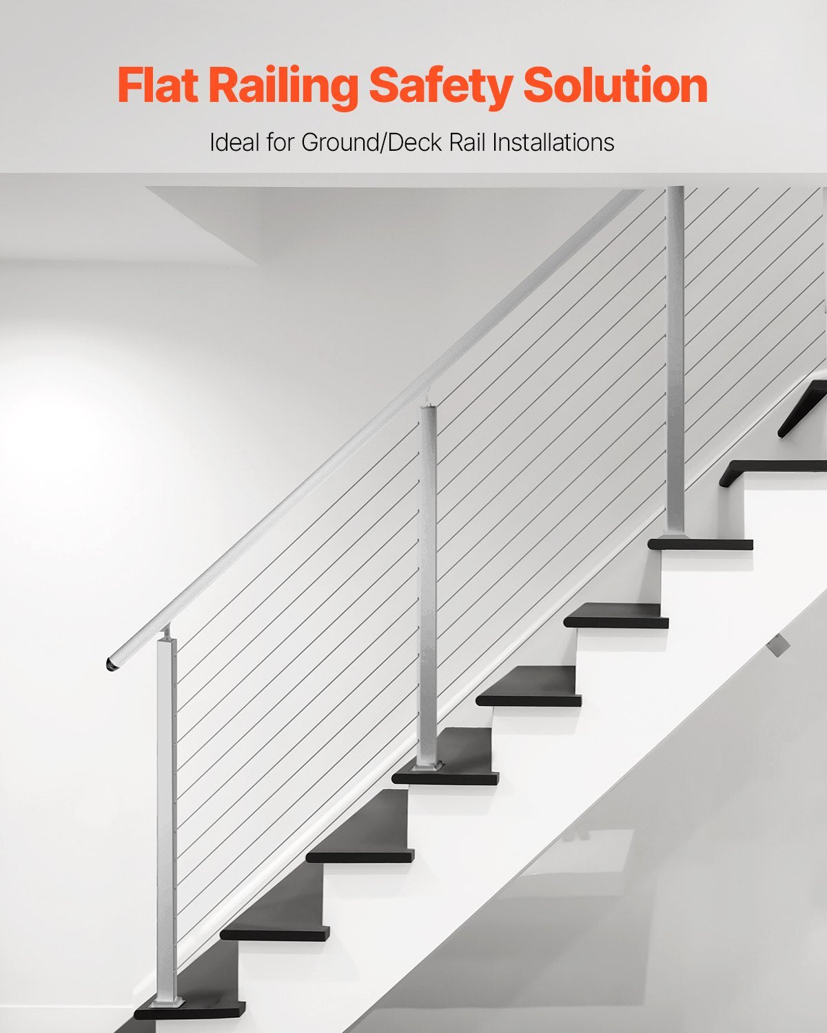 Cable Railing Post, 42x2x2 Inch Stair Railing Post, with Pre-Drilled 30? Angled Holes, Stainless Steel Cable Rail Post with Horizontal and Curved Bracket, 1-Pack, Silver, 1JZLGZXYS1062TLWC001V0