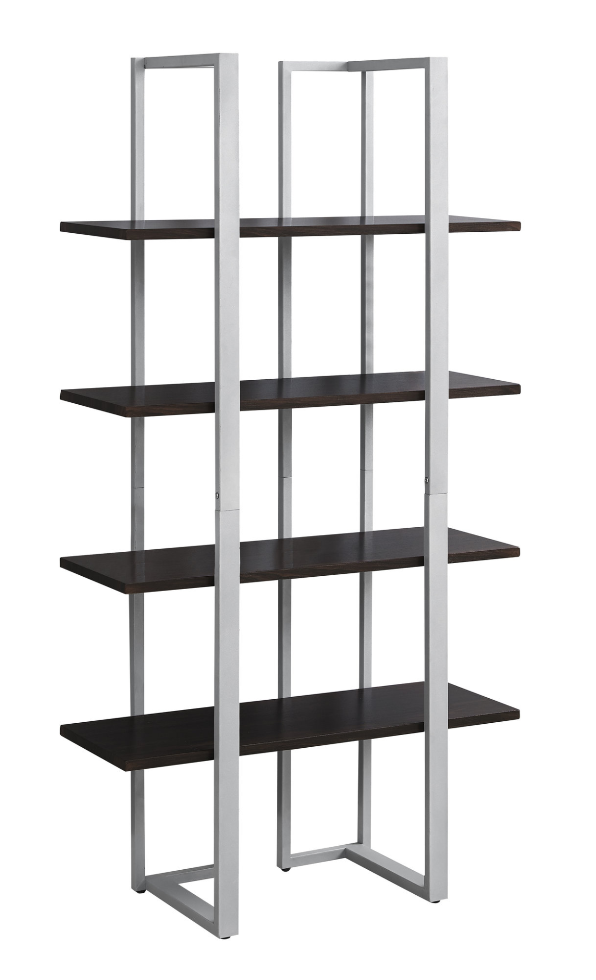 13.25" X 32" X 60" Cappuccino Silver Mdf Metal  Bookshelf