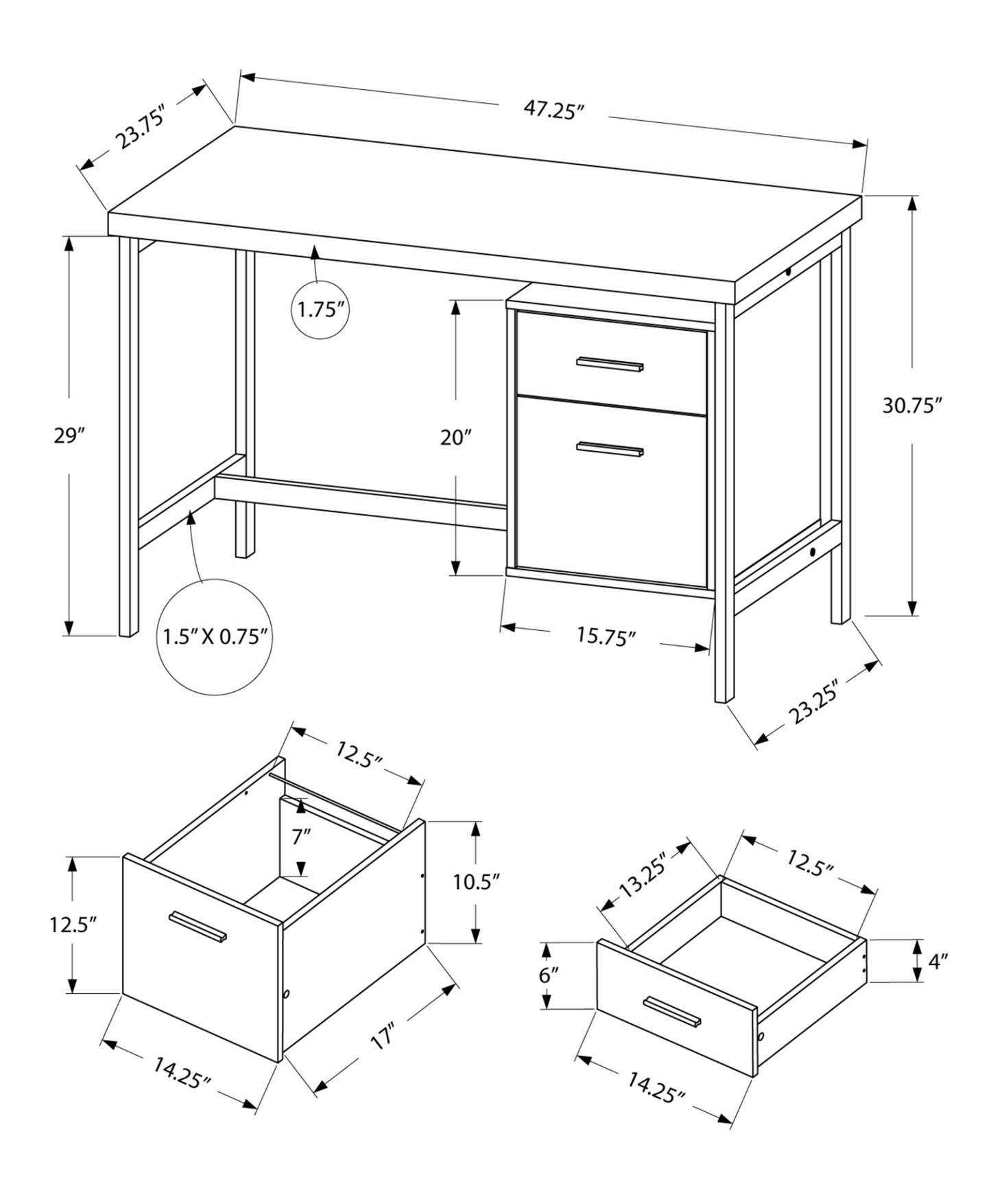 24" Taupe Rectangular Computer Desk With Two Drawers