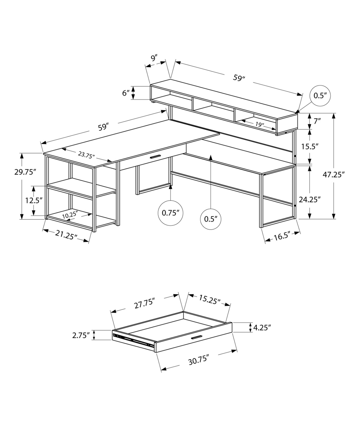 59" Taupe L-Shape Computer Desk