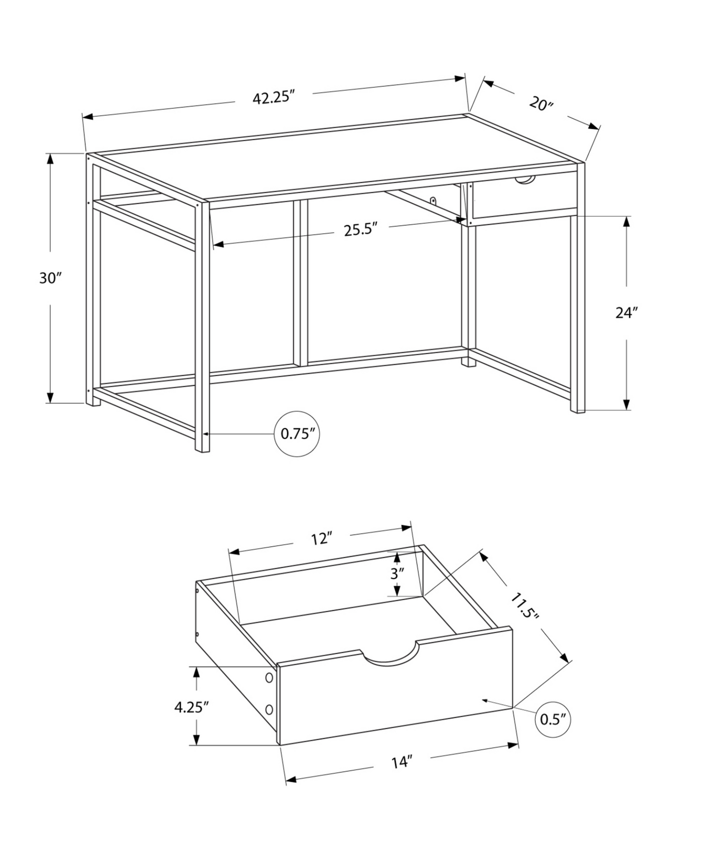 20" Taupe Rectangular Computer Desk