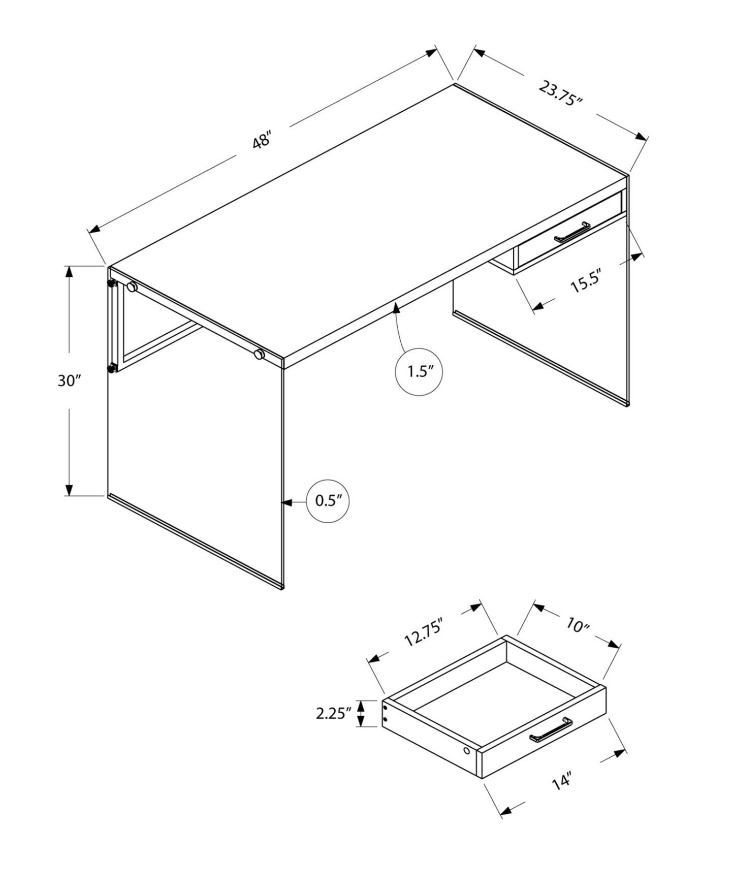 48" White Manufactured Wood Rectangular Computer Desk