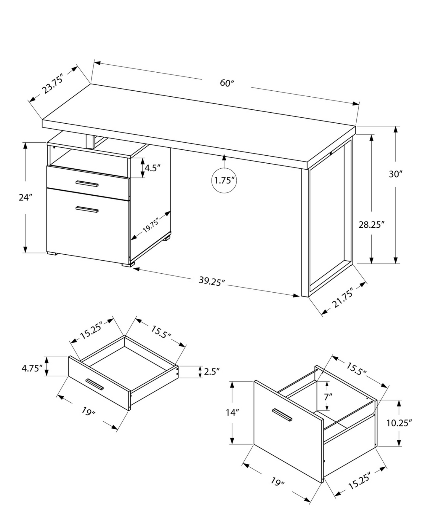 24" Taupe Rectangular Computer Desk With Two Drawers