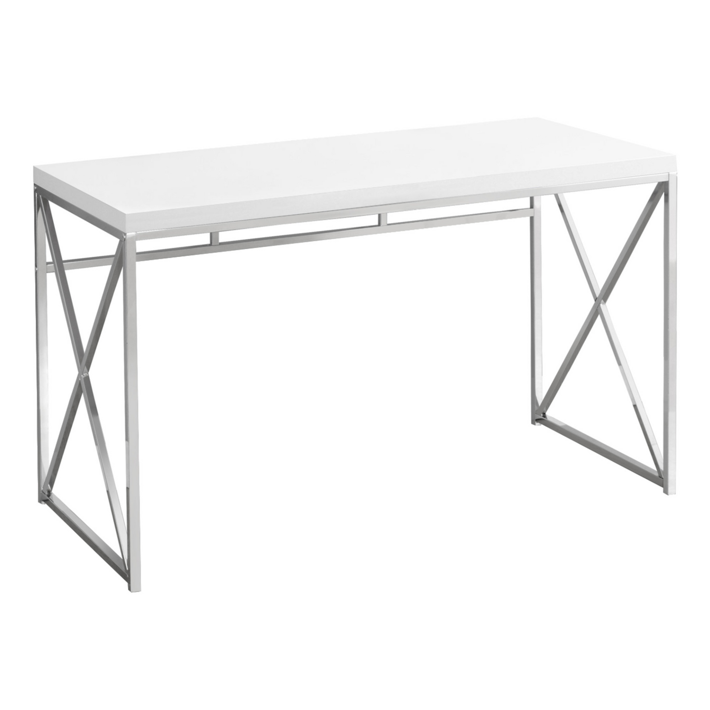 29.75" Glossy White Particle Board And Chrome Metal Computer Desk