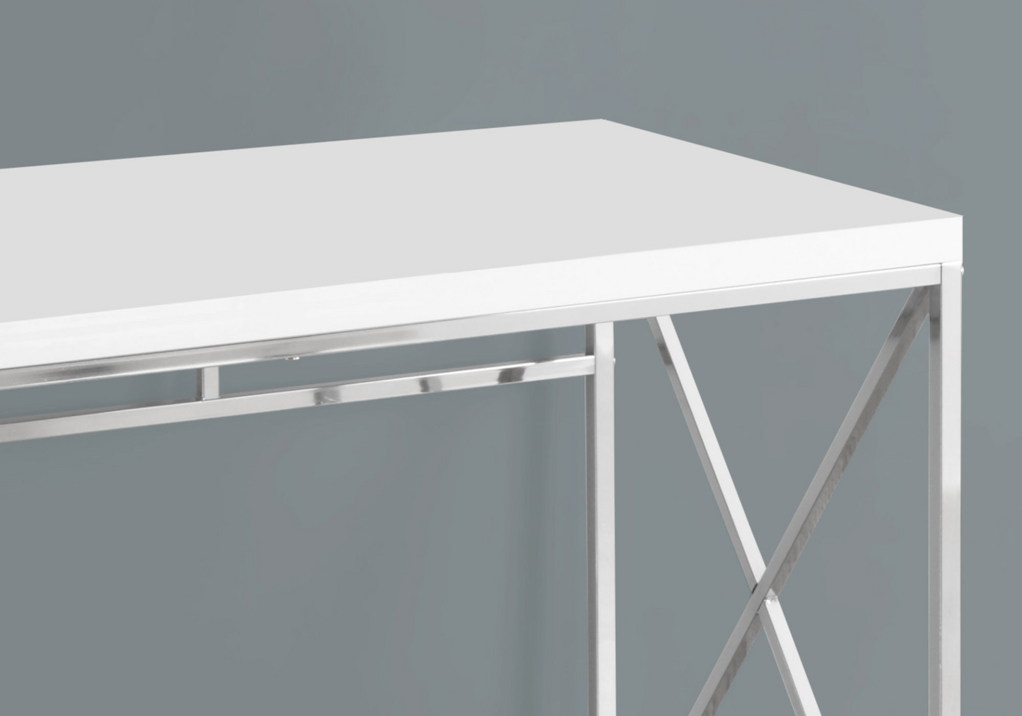 29.75" Glossy White Particle Board And Chrome Metal Computer Desk