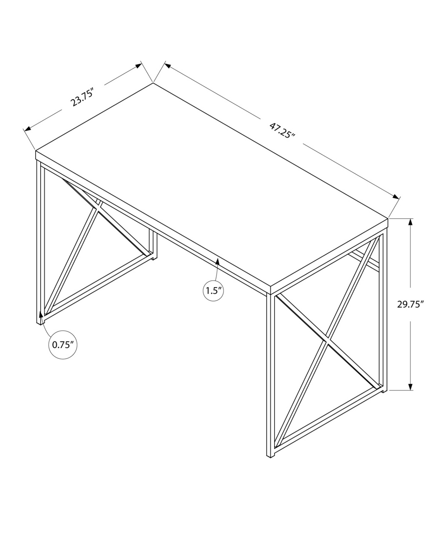 29.75" Glossy White Particle Board And Chrome Metal Computer Desk