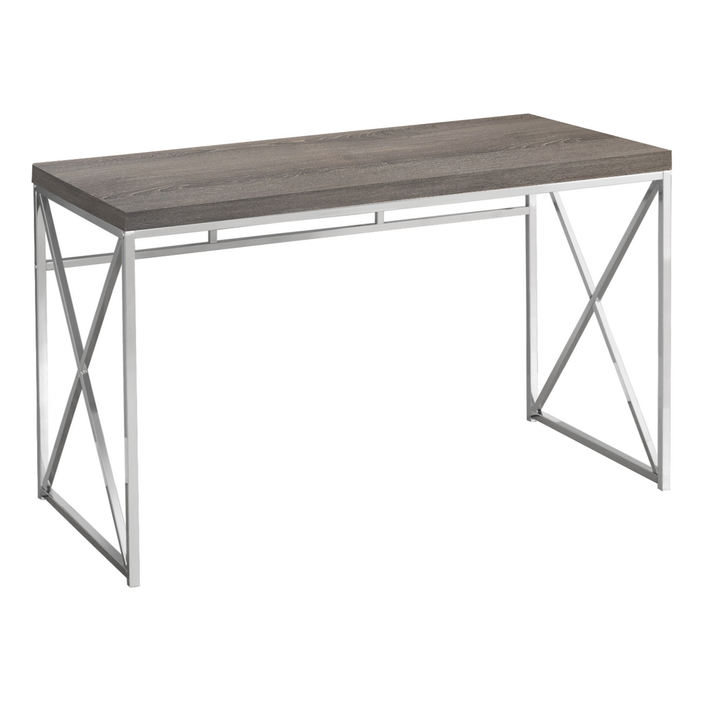 29.75" Dark Taupe Particle Board And Chrome Metal Computer Desk