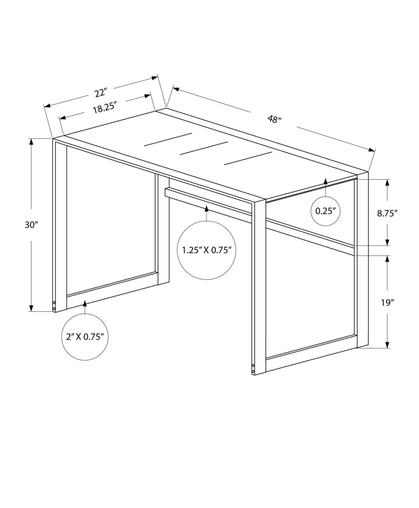 22" Silver Rectangular Computer Desk