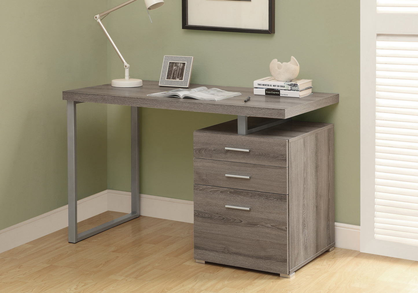 24" Taupe Rectangular Computer Desk With Three Drawers