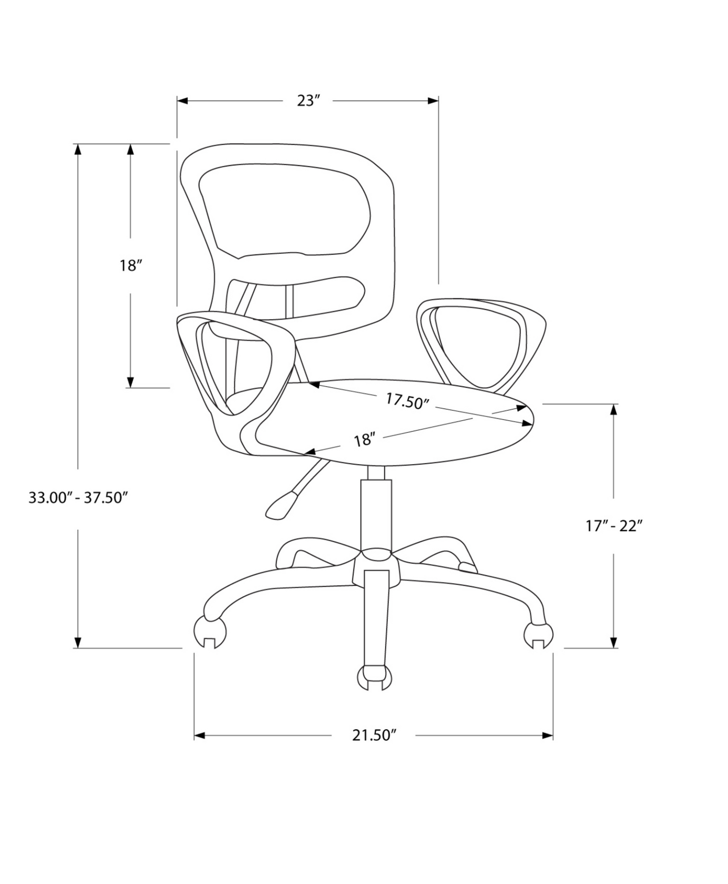 21.5" X 23" X 33" Black Foam Metal Polypropylene Polyester  Office Chair