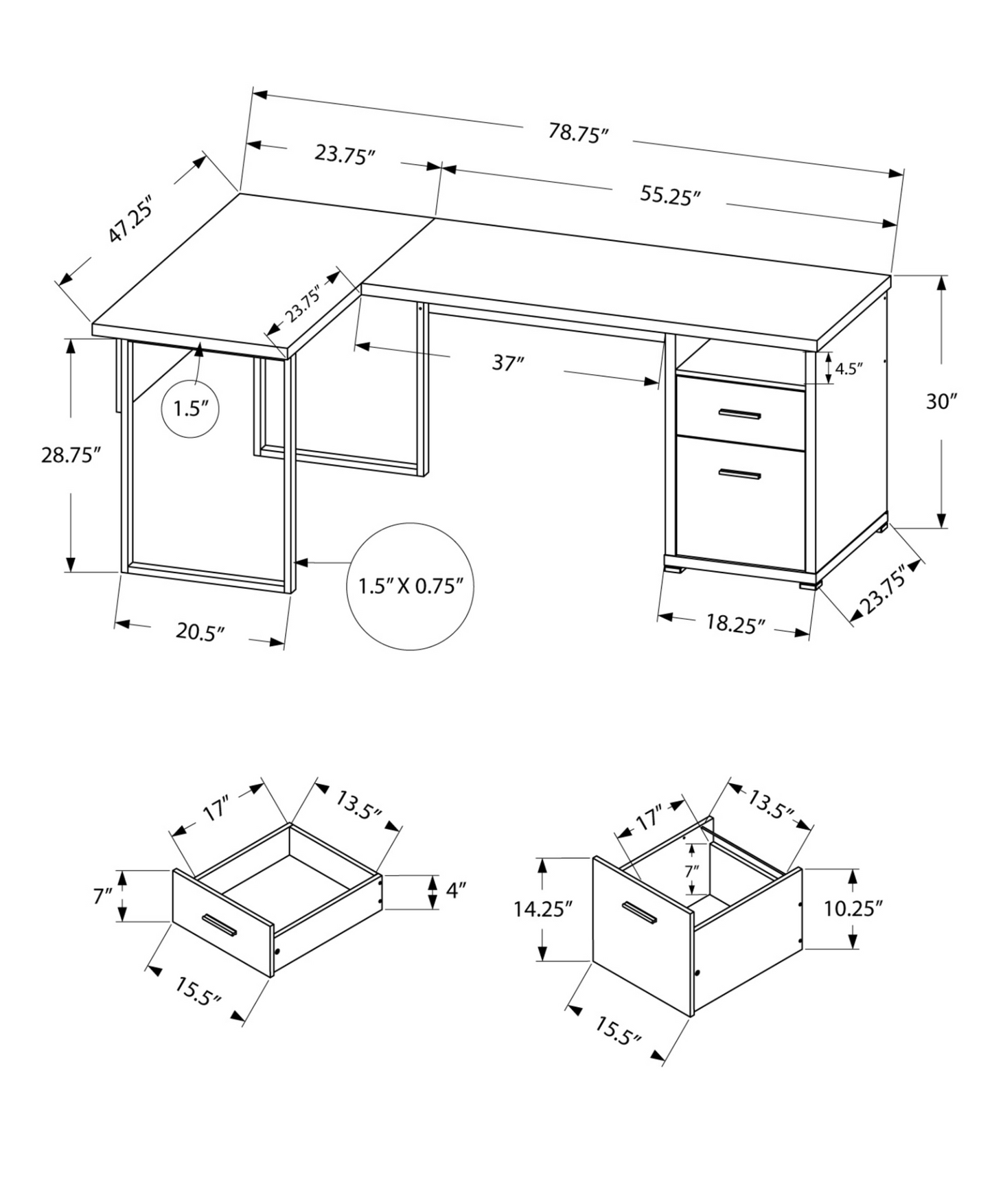 47" Taupe L-Shape Computer Desk With Two Drawers