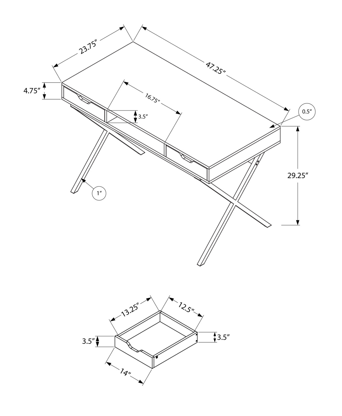 24" Dark Brown Rectangular Computer Desk With Two Drawers