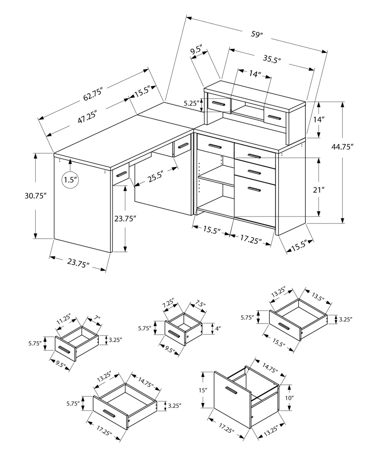 44.75" Grey Reclaimed Wood Particle Board  Laminate And Mdf Computer Desk