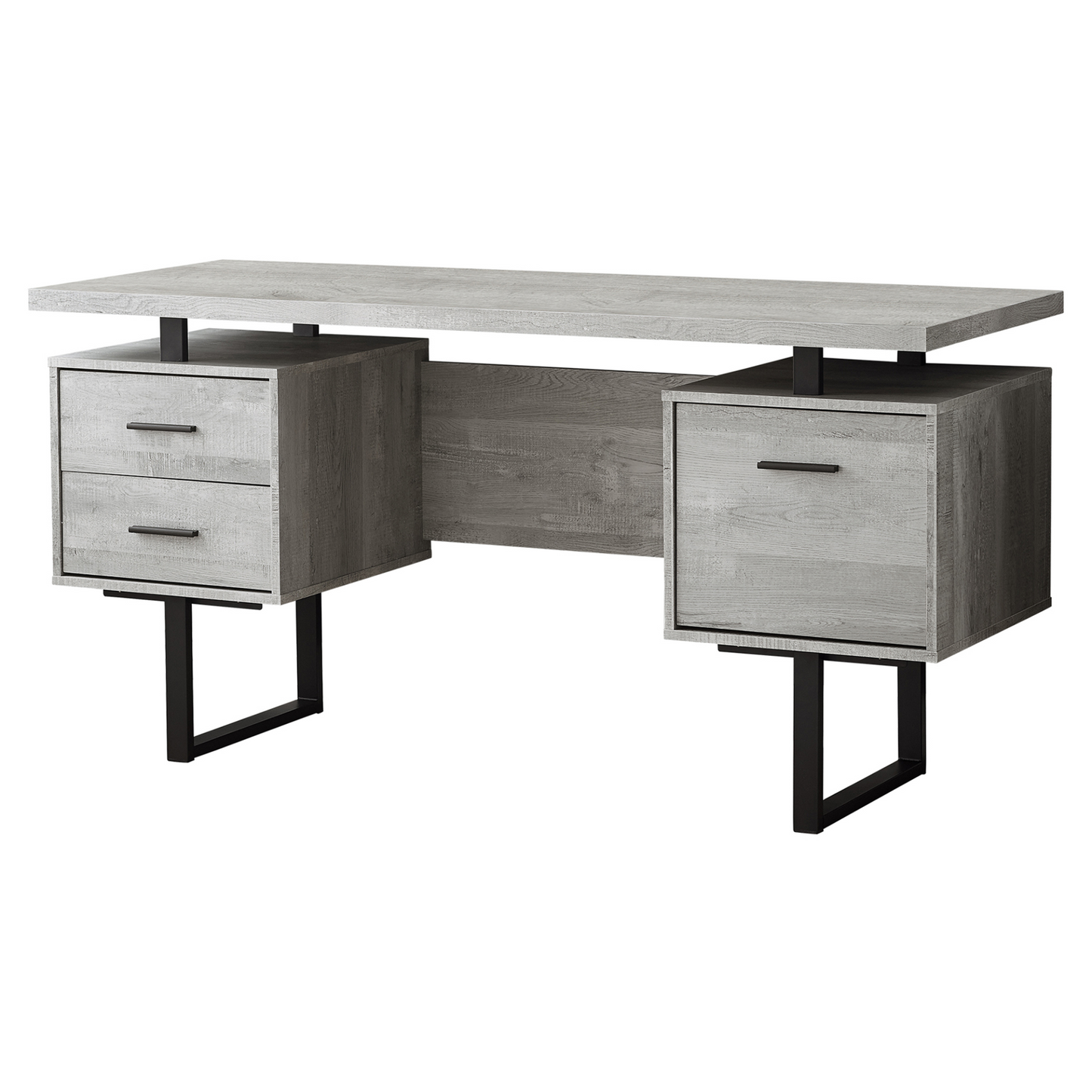 24" Grey Rectangular Computer Desk With Three Drawers