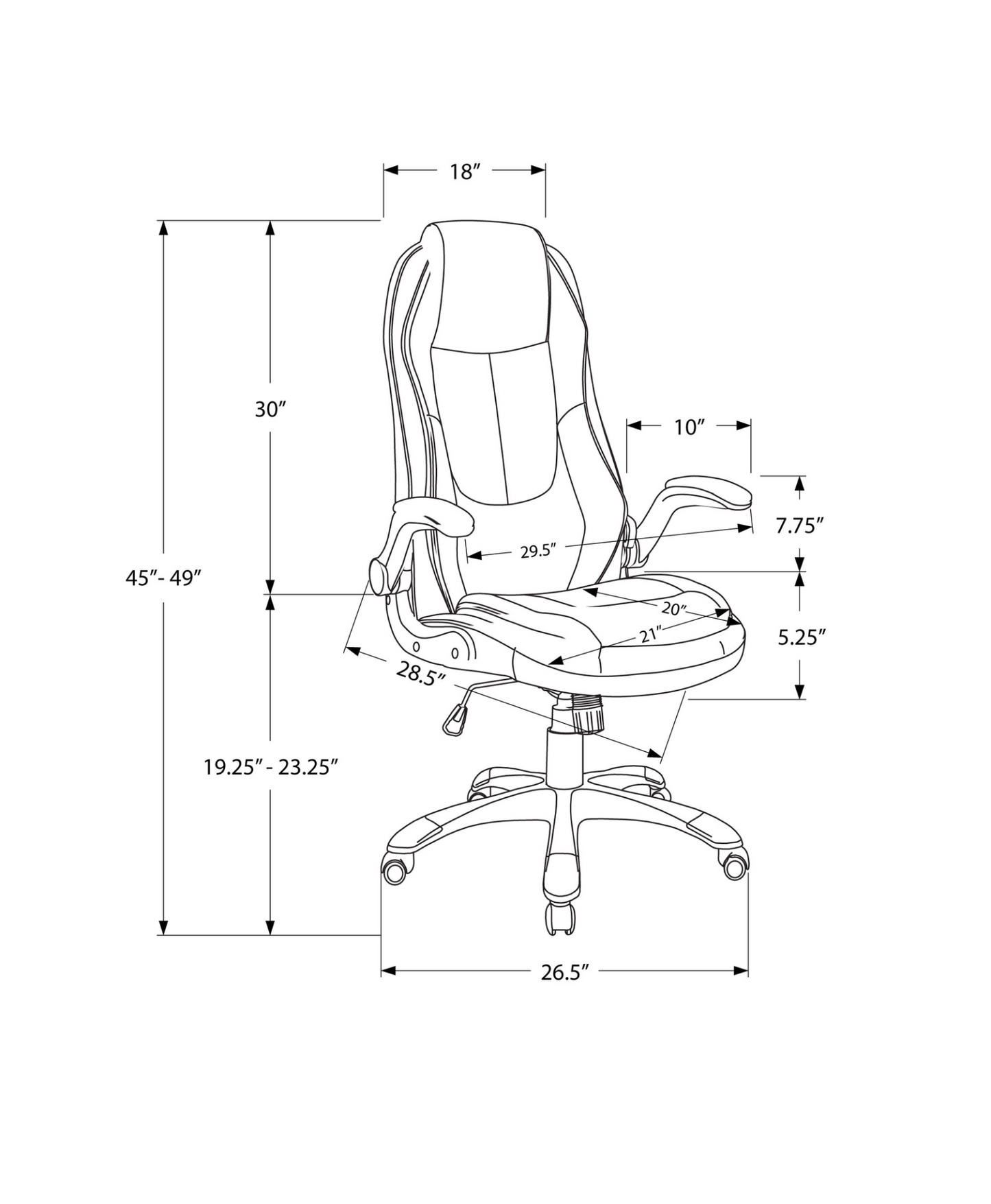 28.5" X 29.5" X 94" Black Leather-Look High Back Executive Office Chair