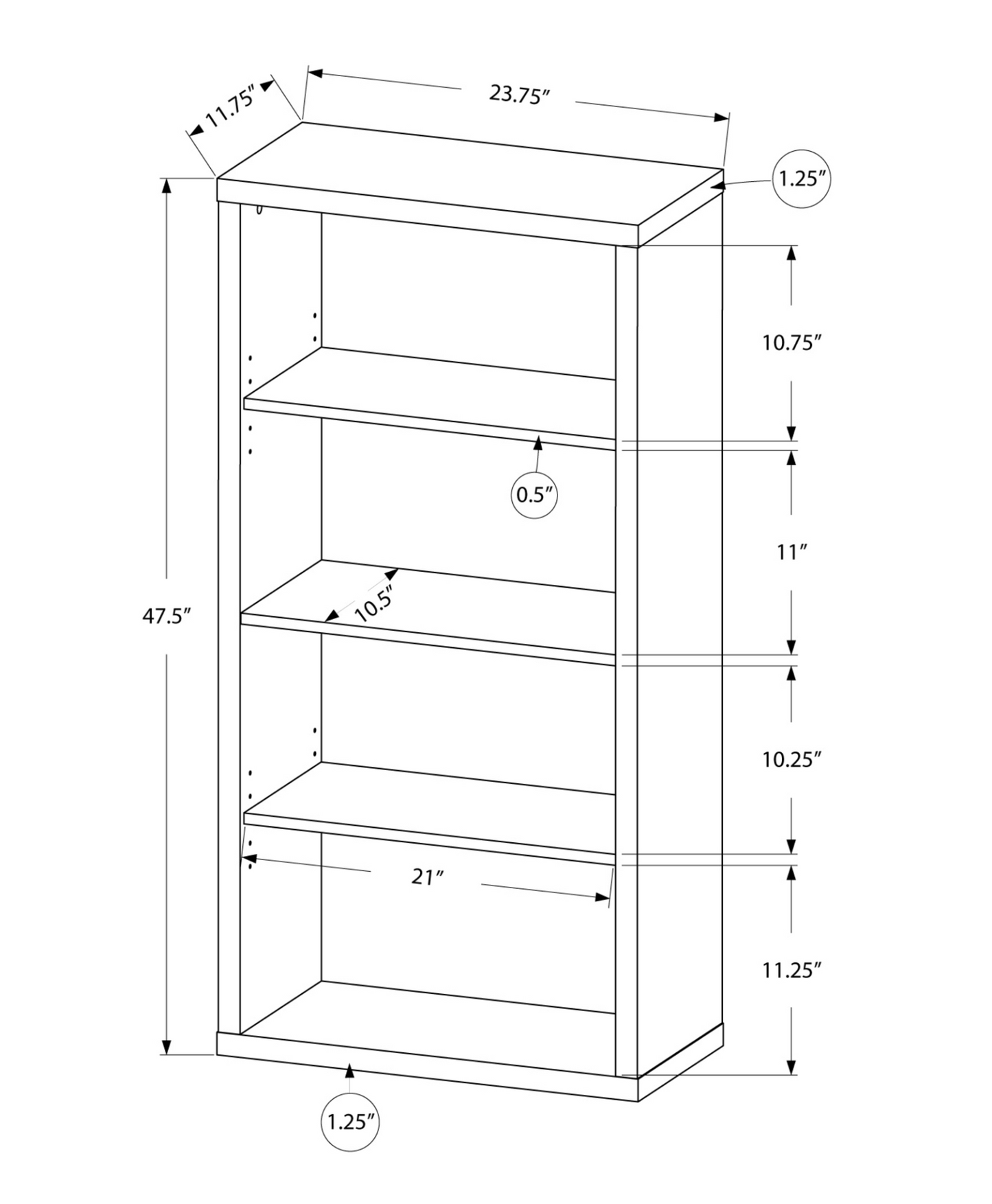 11.75" X 23.75" X 47.5" Grey Particle Board Adjustable Shelves  Bookshelf