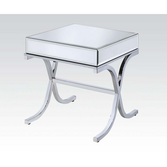 21" X 21" X 22" Mirrored Top And Chrome End Table