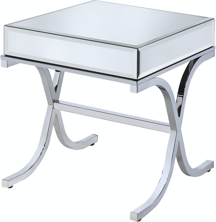 21" X 21" X 22" Mirrored Top And Chrome End Table